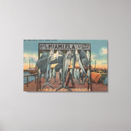 Miami, Florida - Uitzicht van Pier 5 met gevangen Canvas Afdruk (Voorkant)