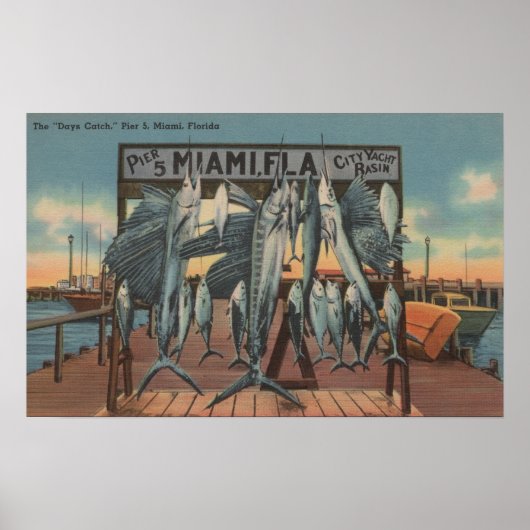 Miami, Florida - Uitzicht van Pier 5 met gevangen Poster (Voorkant)