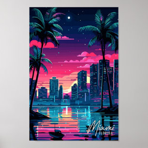 Miami Florida USA Art Vintage Travel Illustratie Poster