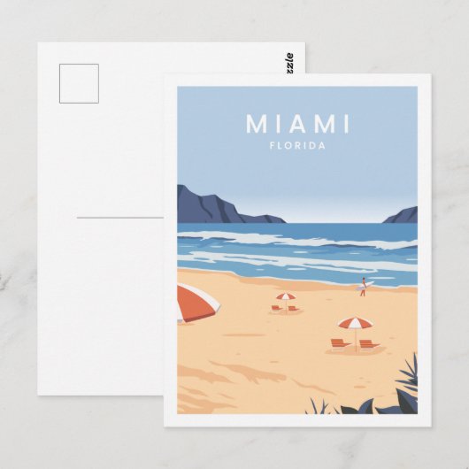 Miami Florida USA Beroemde Reisplaats Illustratie Briefkaart (Voorkant / Achterkant)