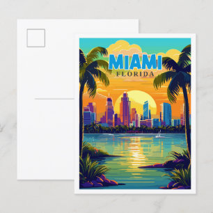 Miami Florida USA vintage reisillustratie Briefkaart