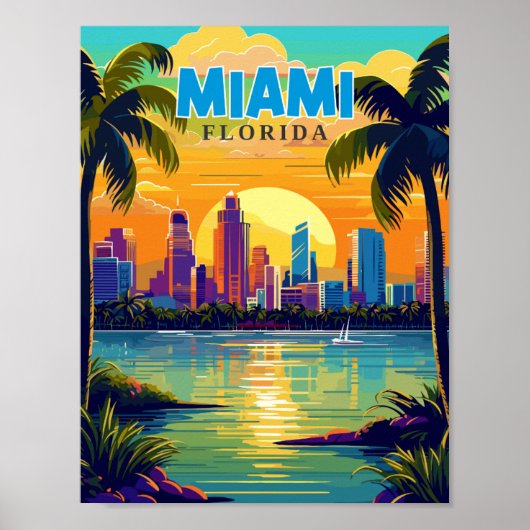 Miami Florida USA vintage reisillustratie Poster (Voorkant)