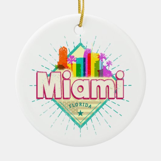 Miami Florida Verenigde Staten Retro Skyline  Keramisch Ornament (Voorkant)