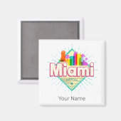 Miami Florida Verenigde Staten Retro Skyline  Magneet (Voorkant / Achterkant)