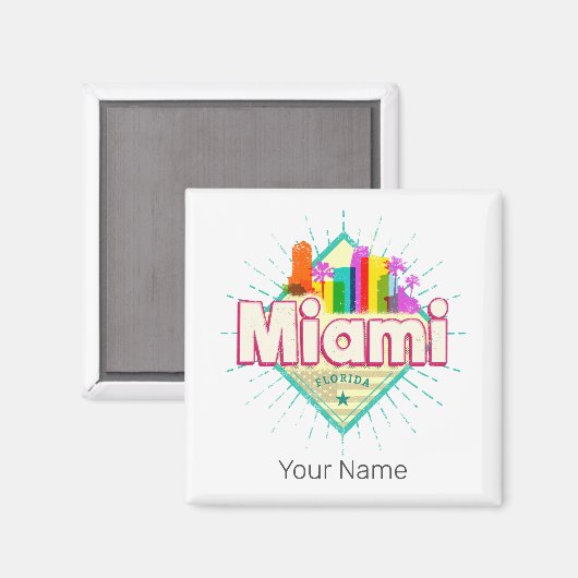 Miami Florida Verenigde Staten Retro Skyline  Magneet (Voorkant / Achterkant)