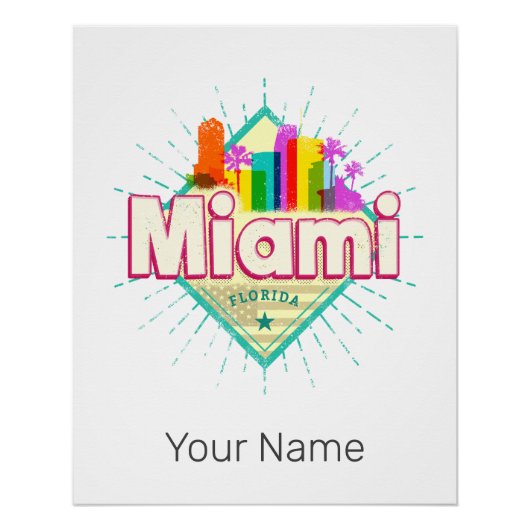 Miami Florida Verenigde Staten Retro Skyline Perfect Poster (Voorkant)