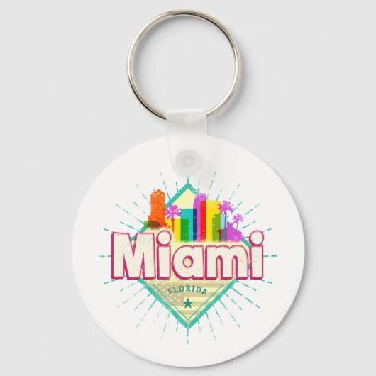 Miami Florida Verenigde Staten Retro Skyline  Sleutelhanger (Voorkant)
