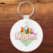 Miami Florida Verenigde Staten Retro Skyline  Sleutelhanger (Voorkant)