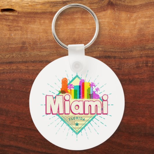 Miami Florida Verenigde Staten Retro Skyline  Sleutelhanger (Voorkant)