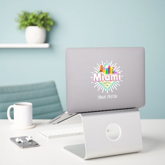 Miami Florida Verenigde Staten Retro Skyline Sticker (Laptop op bureau)