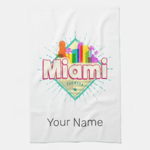 Miami Florida Verenigde Staten Retro Skyline  Theedoek