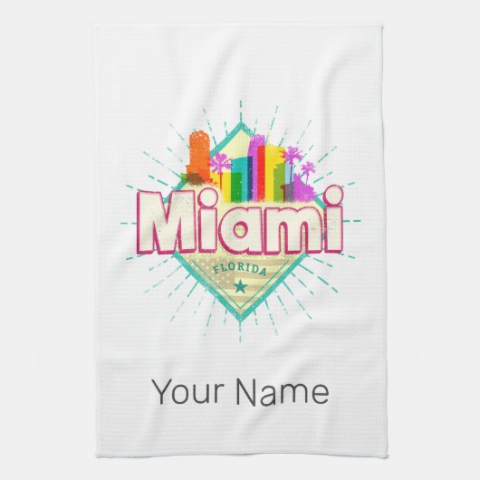 Miami Florida Verenigde Staten Retro Skyline Theedoek (Verticaal)