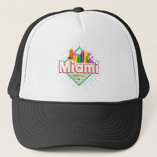 Miami Florida Verenigde Staten Retro Skyline  Trucker Pet (Voorkant)
