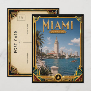 Miami Florida Vintage Art Deco Gouden Tijdperk Briefkaart