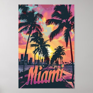 Miami Florida Vintage Retro Reisillustratie Poster