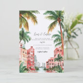 Miami Florida Watercolor Wedding Invitation Kaart (Staand voorkant)