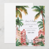 Miami Florida Watercolor Wedding Invitation Kaart (Voorkant / Achterkant)