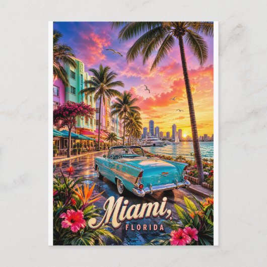 Miami Florida Waterfront Zonsondergang Briefkaart (Voorkant)