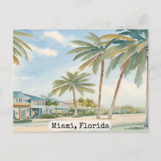  Miami Florida Waterverf Briefkaart (Voorkant)