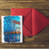 Miami Florida Waterverf Cityscape Uitzicht Briefkaart