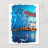 Miami Florida Waterverf Cityscape Uitzicht Briefkaart (Voorkant)