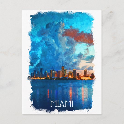 Miami Florida Waterverf Cityscape Uitzicht Briefkaart (Voorkant)