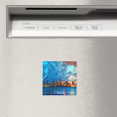 Miami Florida Waterverf Cityscape Uitzicht Magneet (Insitu (Vaatwasser))