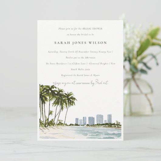 Miami Florida Waterverf Palm Beach Vrijgezellenfee Kaart (Staand voorkant)