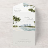 Miami Florida Waterverf Palm Landscape Wedding All In One Uitnodiging (Buitenkant)