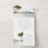Miami Florida Waterverf Palm Landscape Wedding All In One Uitnodiging (Binnen)