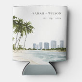 Miami Florida Waterverf Palm Landscape Wedding Blikjeskoeler (Voorkant)