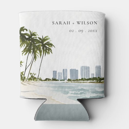 Miami Florida Waterverf Palm Landscape Wedding Blikjeskoeler (Achterkant)