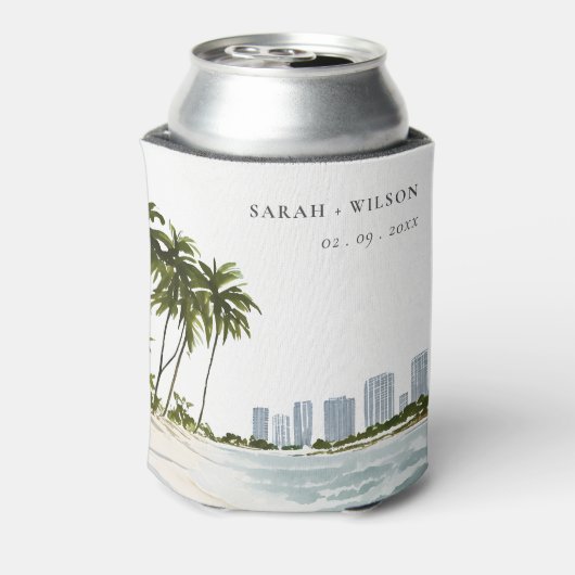 Miami Florida Waterverf Palm Landscape Wedding Blikjeskoeler (Blikje Achterkant)