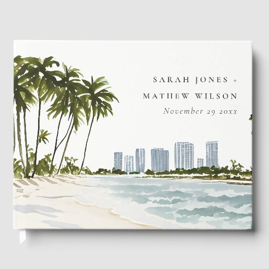 Miami Florida Waterverf Palm Landscape Wedding Gastenboek (Voorkant)