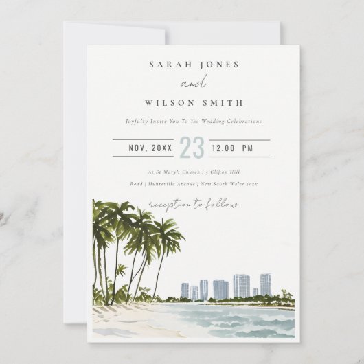 Miami Florida Waterverf Palm Landscape Wedding Kaart (Voorkant)