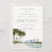 Miami Florida Waterverf Palm Landscape Wedding Kaart (Voorkant / Achterkant)