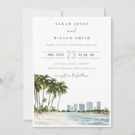 Miami Florida Waterverf Palm Landscape Wedding Kaart