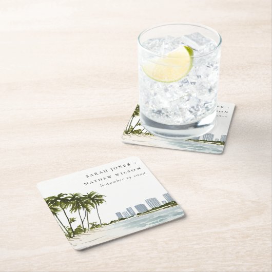 Miami Florida Waterverf Palm Landscape Wedding Kartonnen Onderzetters (Insitu)