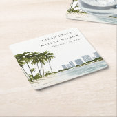 Miami Florida Waterverf Palm Landscape Wedding Kartonnen Onderzetters (Schuin)