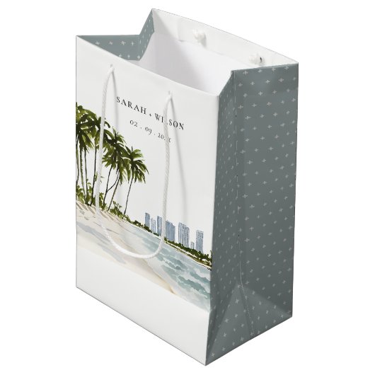 Miami Florida Waterverf Palm Landscape Wedding Medium Cadeauzakje (Voorkant Gekanteld)