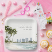 Miami Florida Waterverf Palm Landscape Wedding Papieren Bordje (Feest)