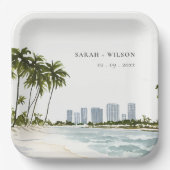 Miami Florida Waterverf Palm Landscape Wedding Papieren Bordje (Voorkant)