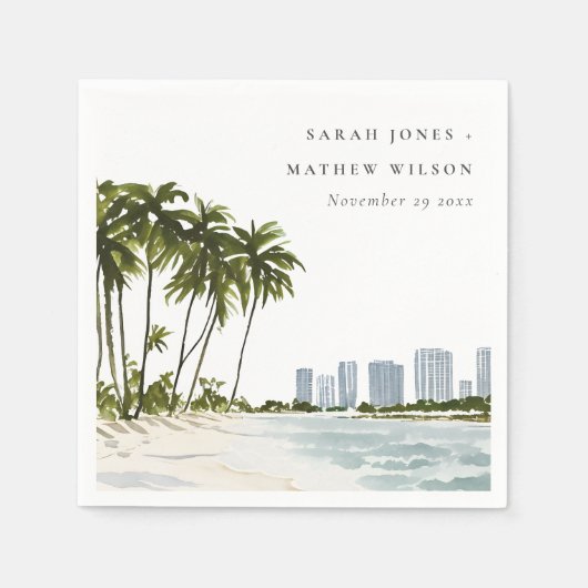 Miami Florida Waterverf Palm Landscape Wedding Servet (Voorkant)