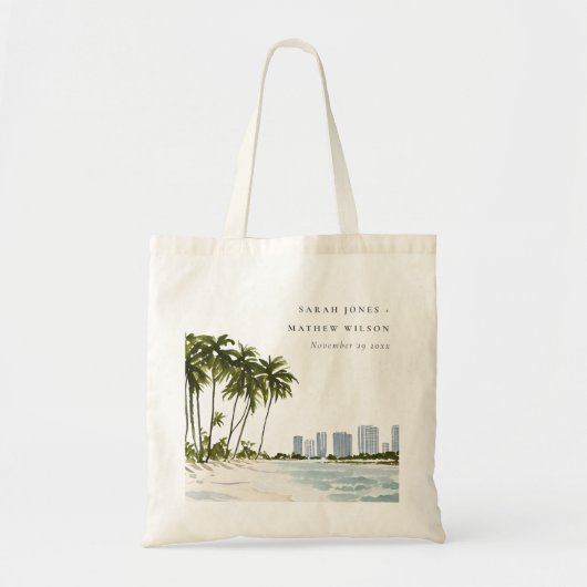 Miami Florida Waterverf Palm Landscape Wedding Tote Bag (Voorkant)