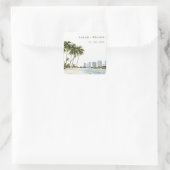 Miami Florida Waterverf Palm Landscape Wedding Vierkante Sticker (Tas)