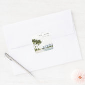 Miami Florida Waterverf Palm Landscape Wedding Vierkante Sticker (Envelop)