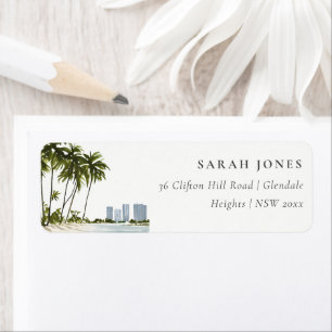 Miami Florida Waterverf Palm Landschap Adres Etiket