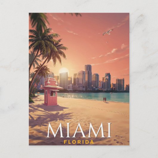Miami Florida Zonsondergang Strand Reizen Briefkaart (Voorkant)
