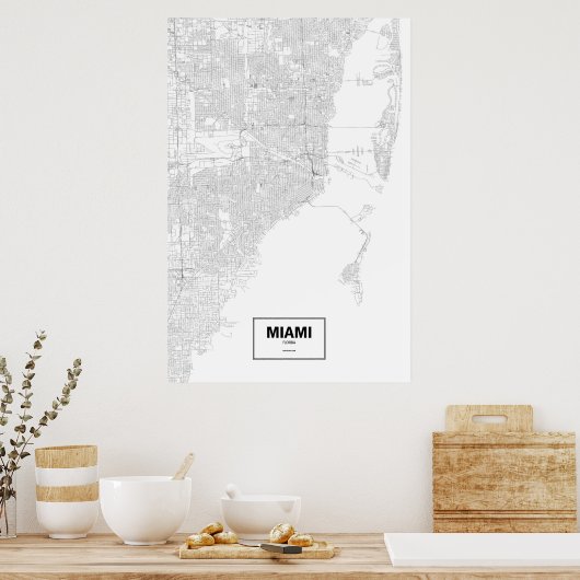 Miami, Florida (zwart op wit) Poster (Keuken)