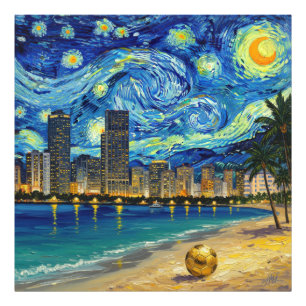 Miami Golden Shore Voetbal Elegant en Olie Fijne K Foto Afdruk